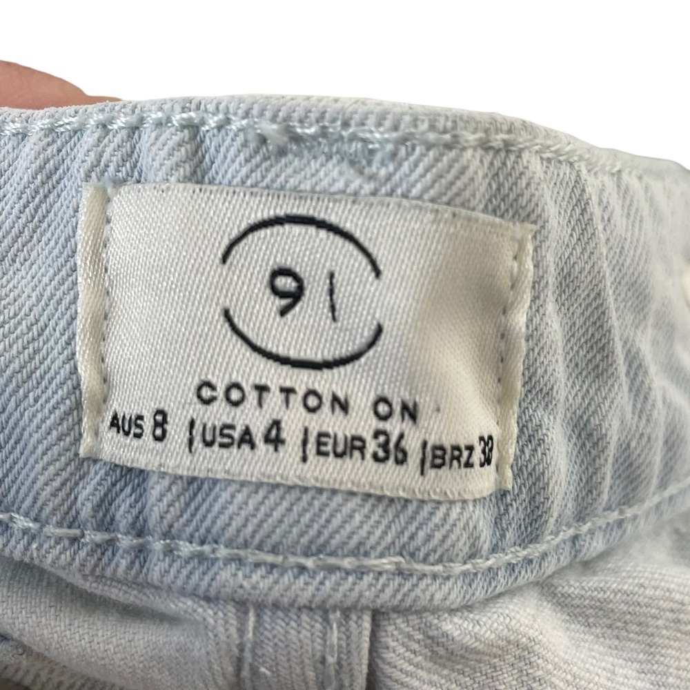 91 Cotton On High Rise 90’s Stretch Raw Fringe Hem Super Distressed Light Crops - Picture 2 of 11